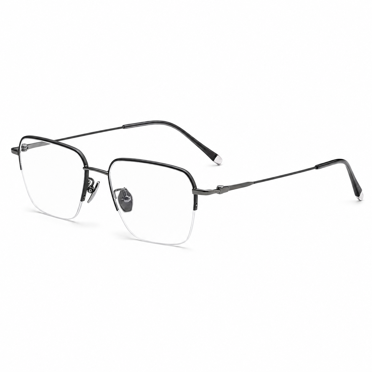 Black Minimalist Pure Titanium Semi-Rimless Glasses, high-resolution product view