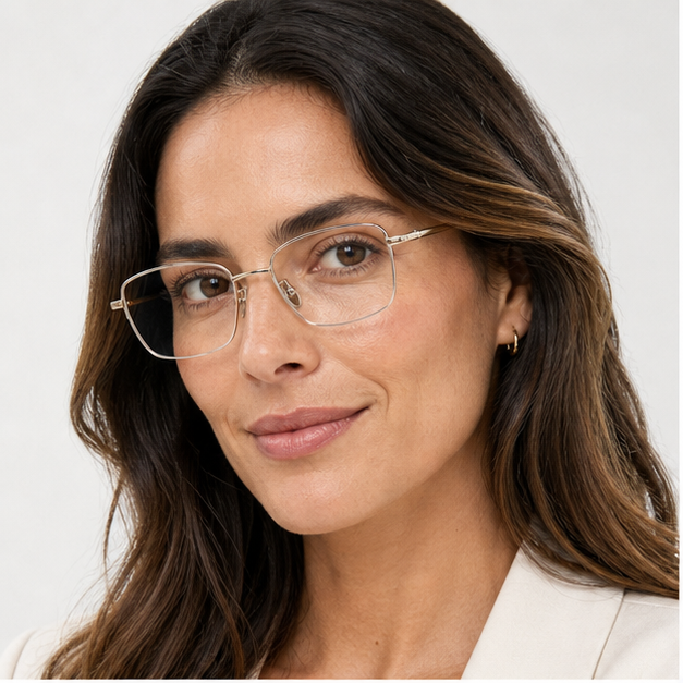 Adult woman wearing Black Business Part-Titanium Semi-Rimless Glasses
