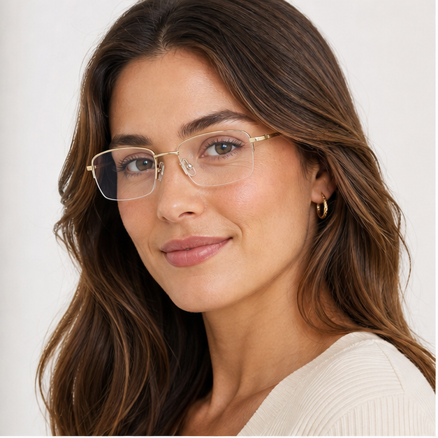 Adult woman wearing Black Classic Business Pure Titanium Semi-Rimless Glasses
