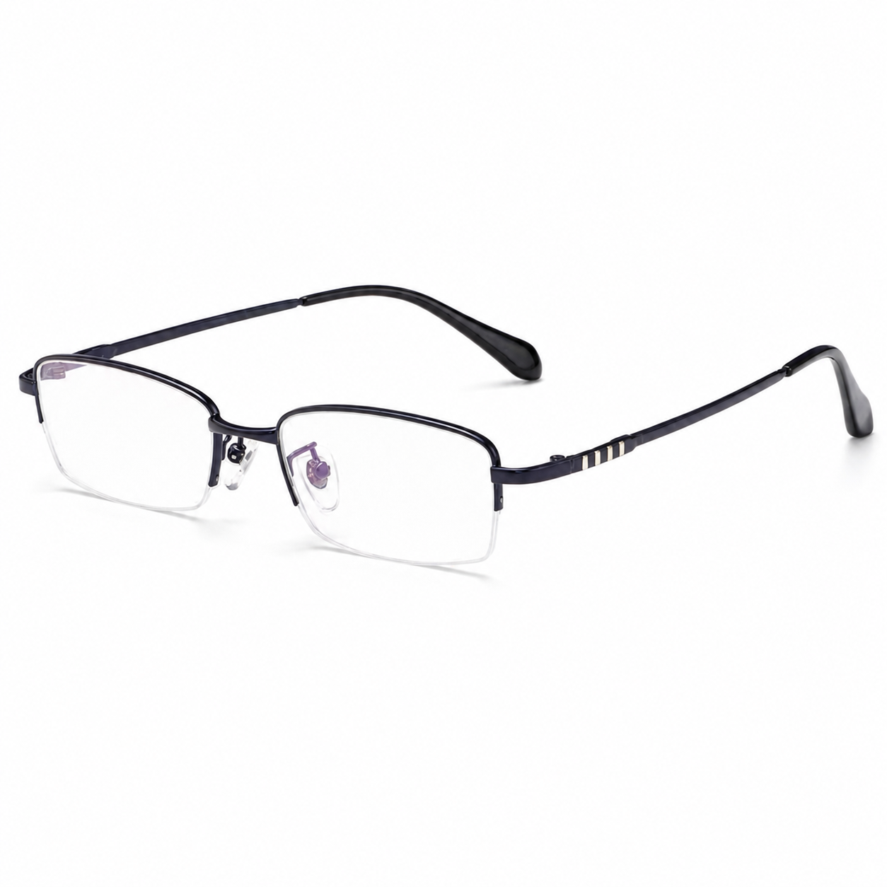 Matte Black Minimalist Narrow Alloy Semi-Rimless Glasses, high-resolution product view