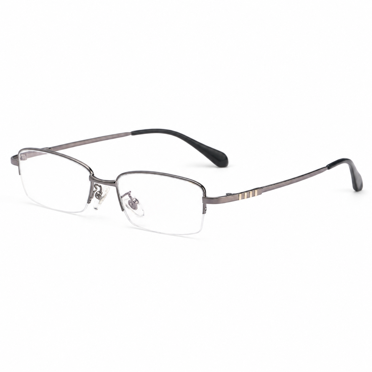 Silver Minimalist Narrow Alloy Semi-Rimless Glasses, high-resolution product view