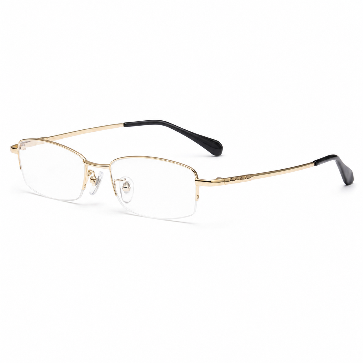 Glossy Black Minimalist Narrow Alloy Semi-Rimless Glasses, high-resolution product view