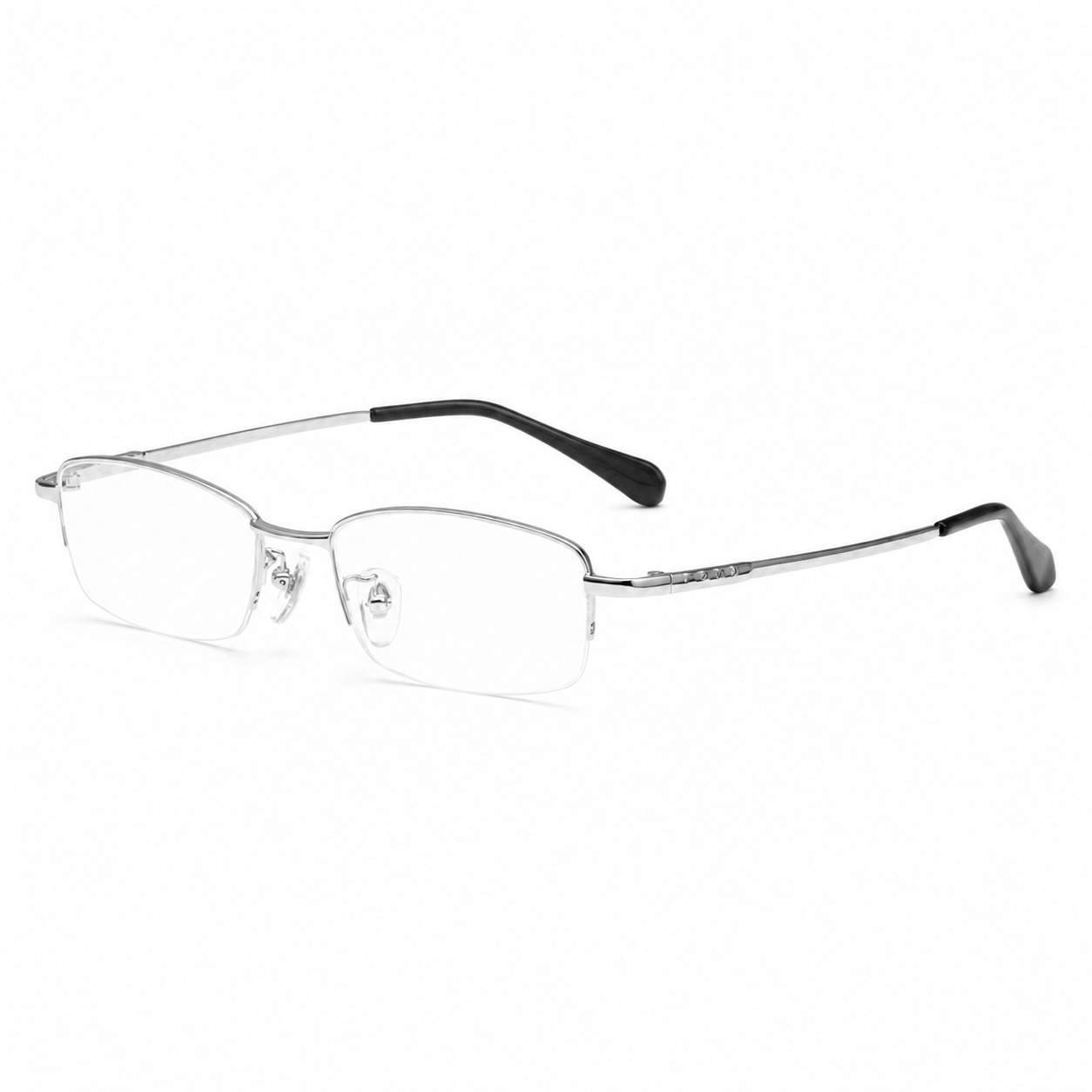 Gunmetal Minimalist Narrow Alloy Semi-Rimless Glasses, high-resolution product view
