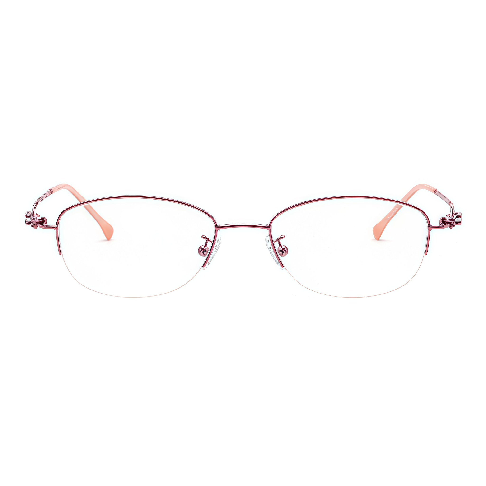 Pink alloy semi-rimless glasses, front product view