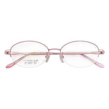 Pink pure-titanium semi-rimless glasses, front product view