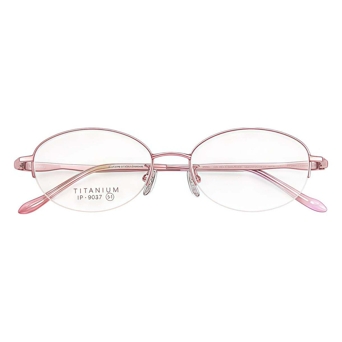 Pink pure-titanium semi-rimless glasses, front product view