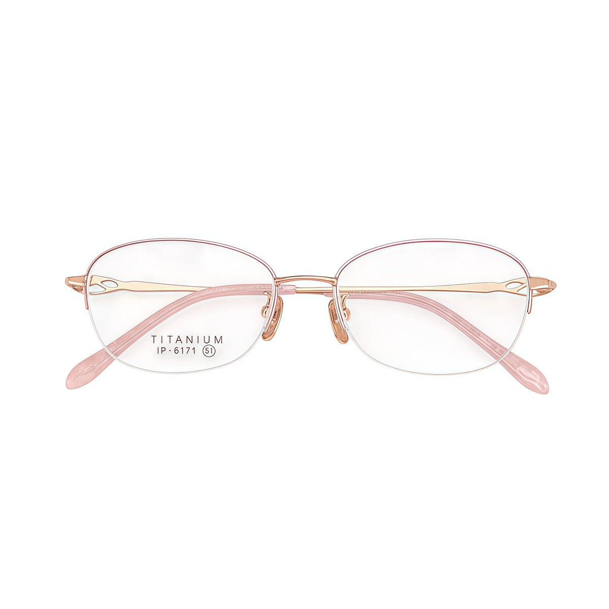 Pink/Rose Gold graceful pure-titanium semi-rimless glasses, front product view
