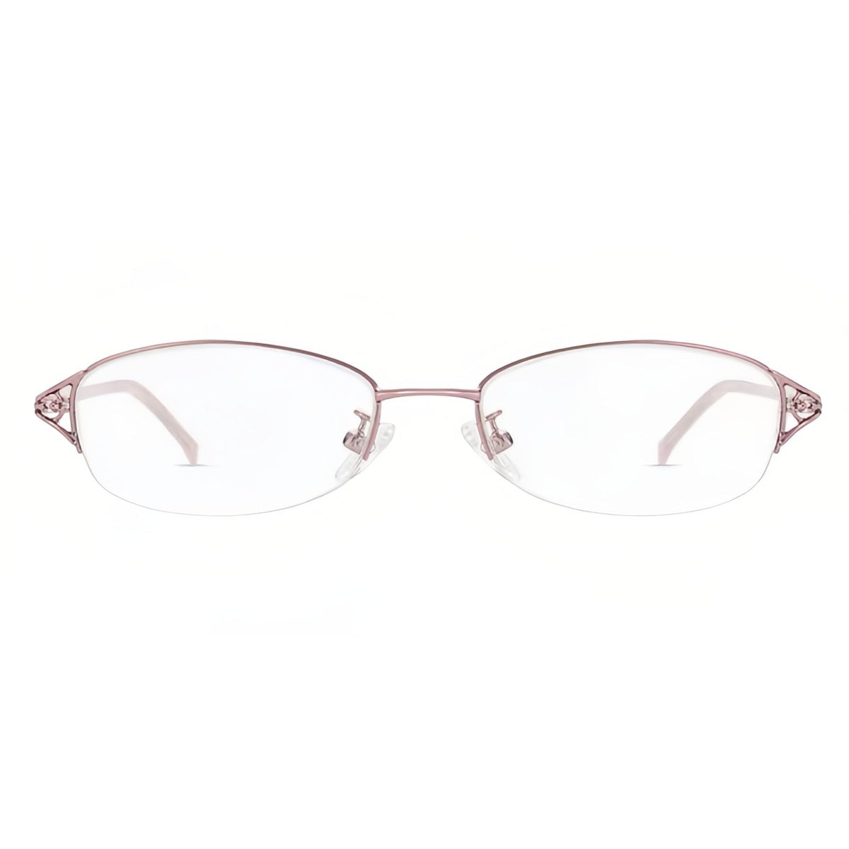 Pink alloy and acetate semi-rimless glasses, front product view