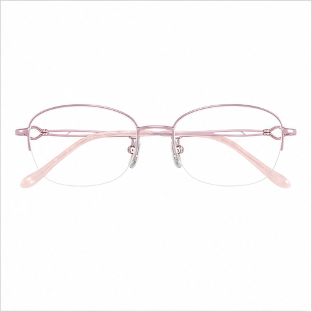 Pink women's vintage minimalist pure-titanium semi-rimless glasses, front product view