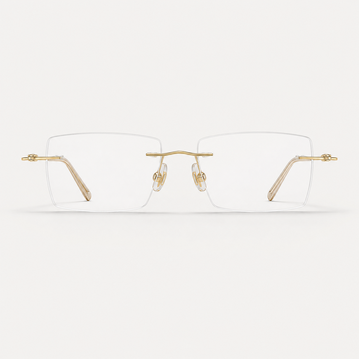 Gold pure titanium rimless slim rectangular eyeglasses, straight-on product view