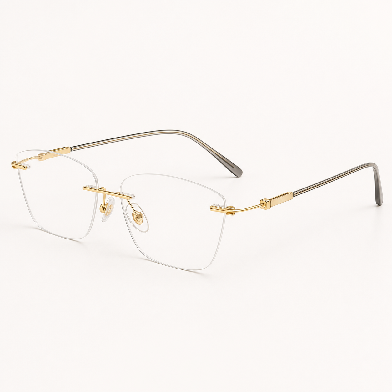 Gold pure titanium rimless geometric eyeglasses, 45-degree product view