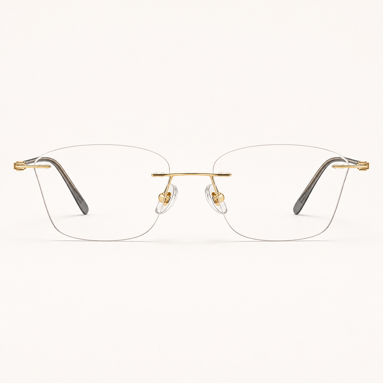 Gold pure titanium rimless geometric eyeglasses, straight-on product view