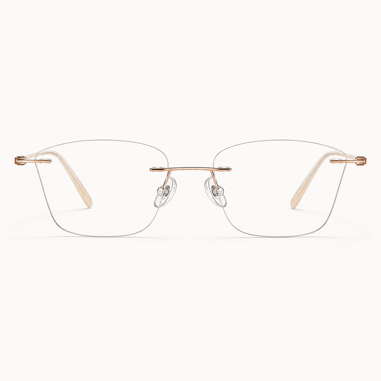 Rose Gold pure titanium rimless geometric eyeglasses, straight-on product view