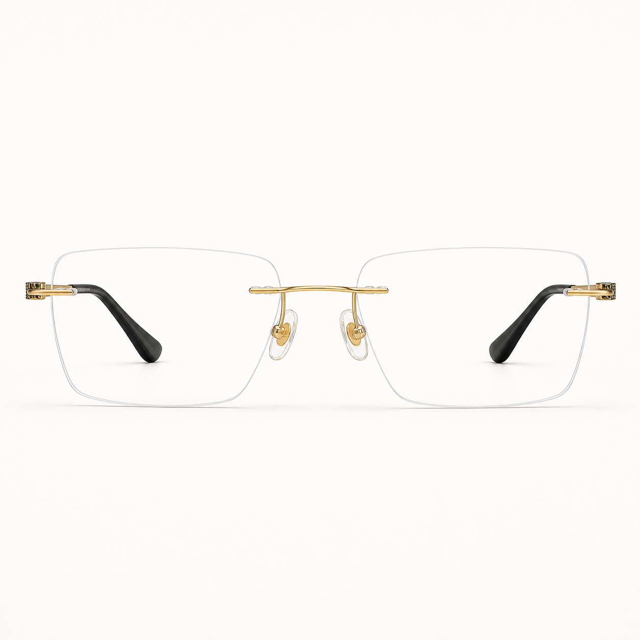 Gold titanium rimless slim rectangular eyeglasses, straight-on product view