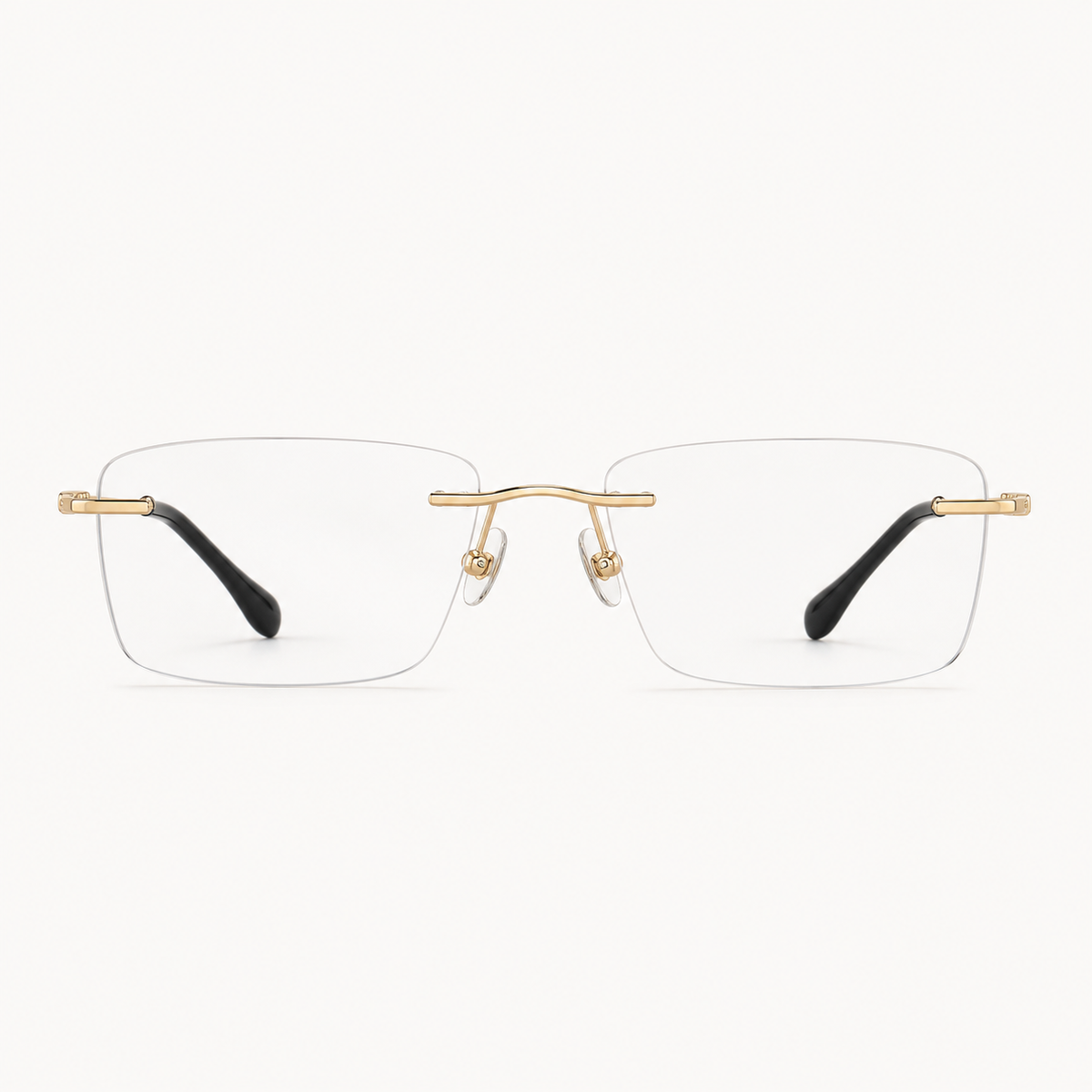 Black/Gold pure titanium rimless slim rectangular eyeglasses, straight-on product view