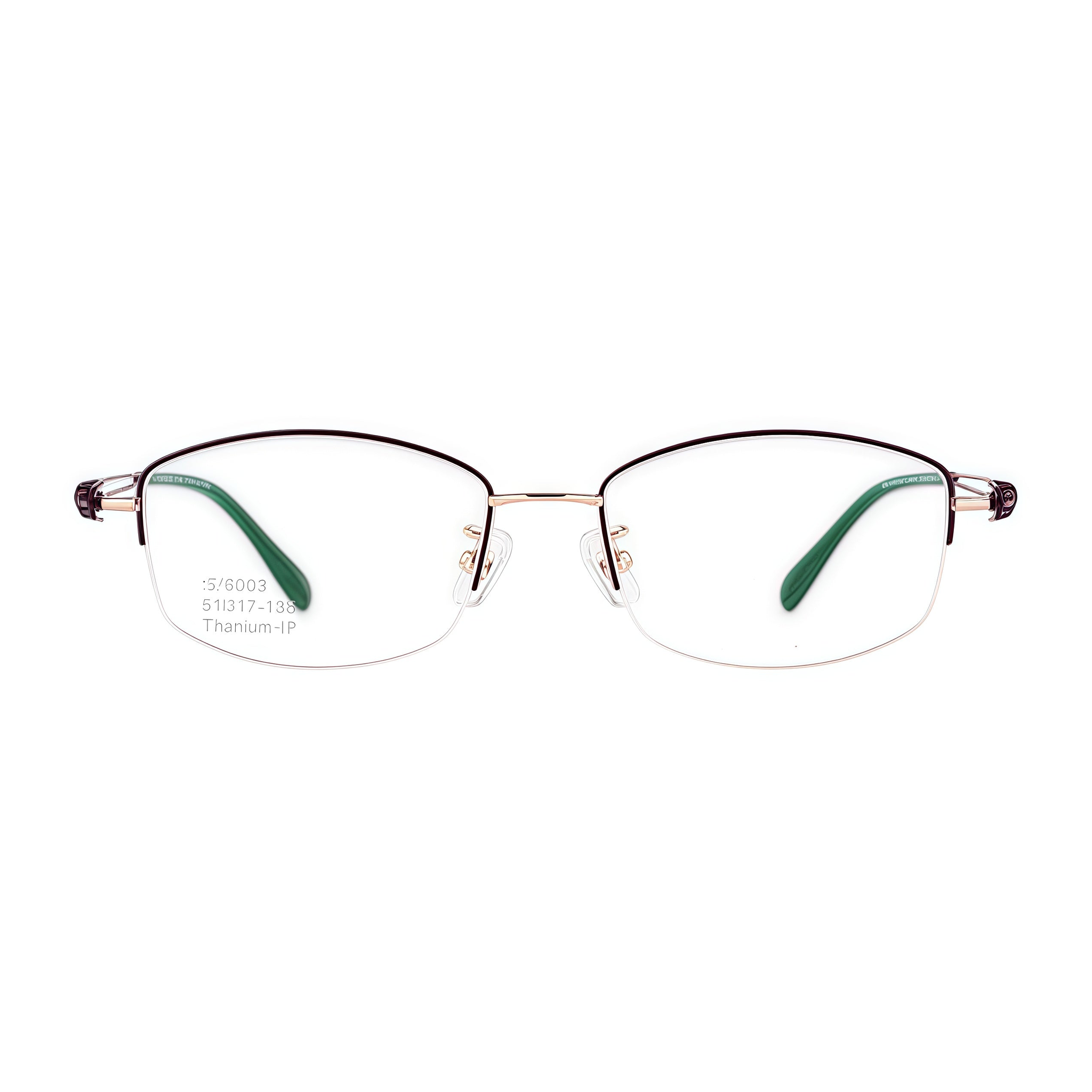 Purple/Gold pure titanium semi-rimless glasses, front product view