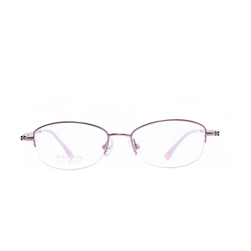 Purple/Silver pure titanium semi-rimless eyeglass frame, front product view