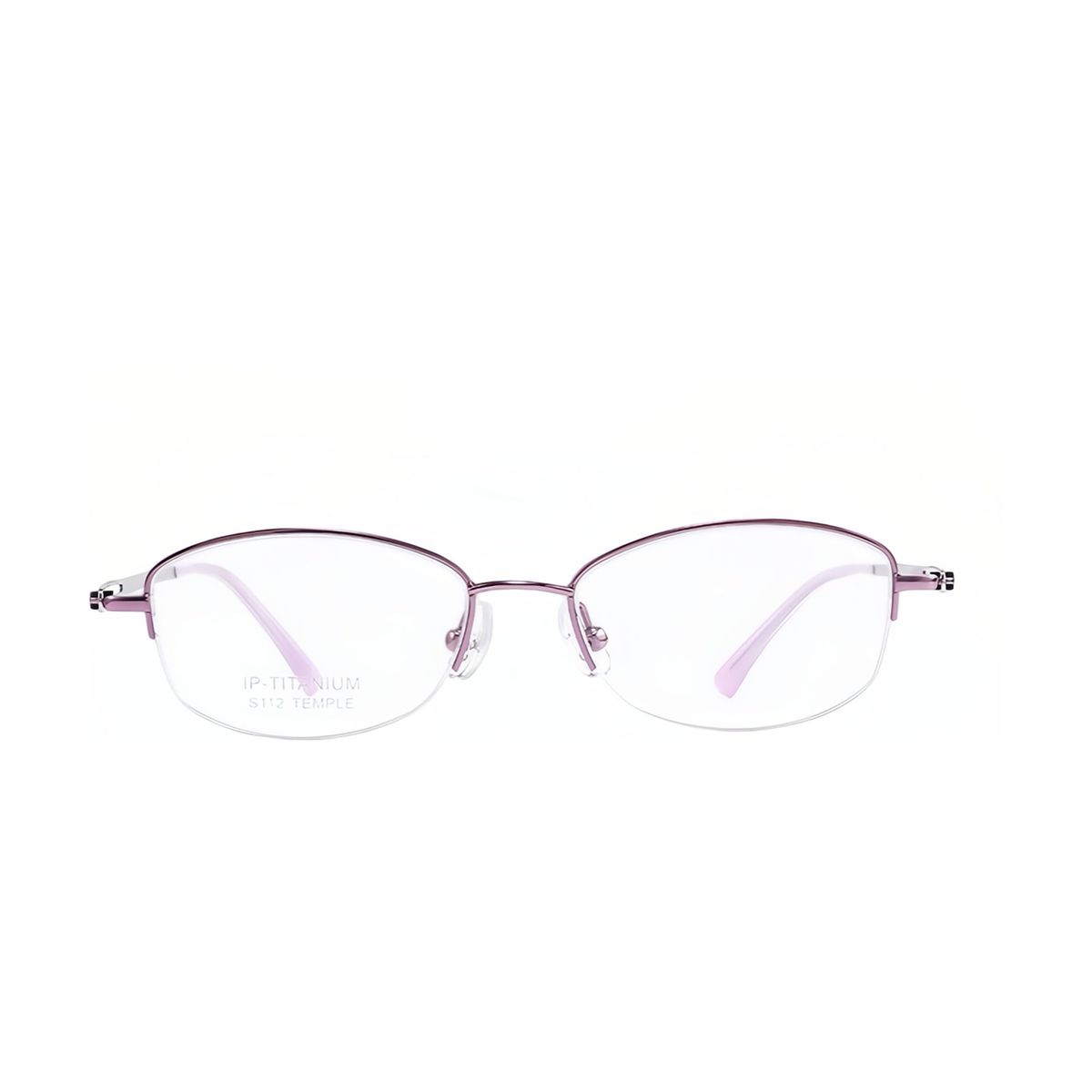 Purple/Silver pure titanium semi-rimless eyeglass frame, front product view