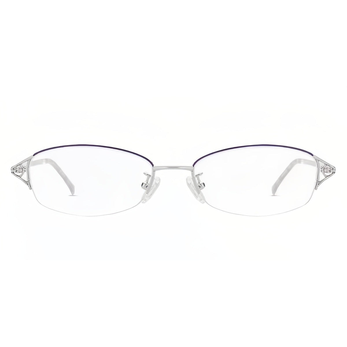 Purple/Silver alloy and acetate semi-rimless glasses, front product view