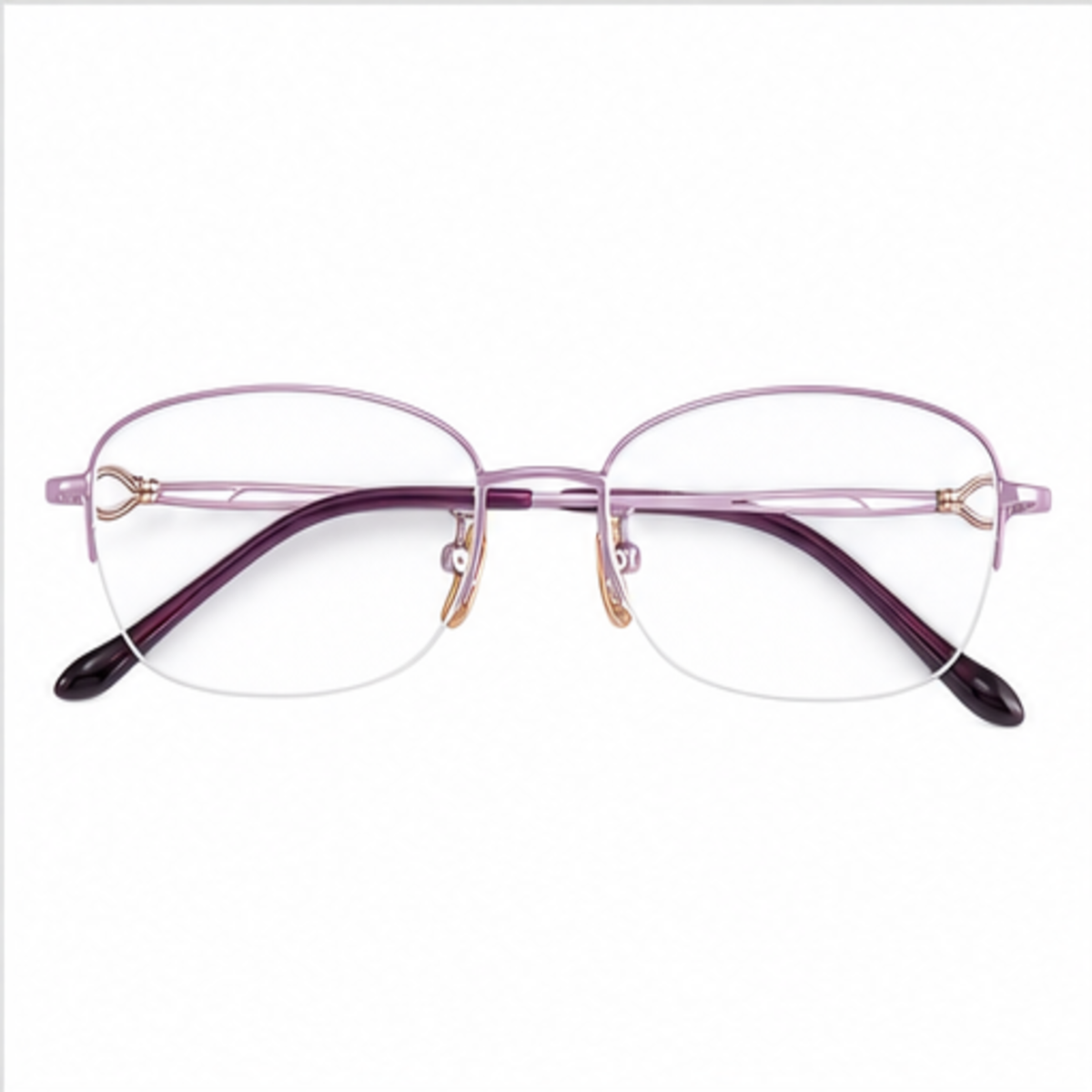Purple women's vintage minimalist pure-titanium semi-rimless glasses, front product view