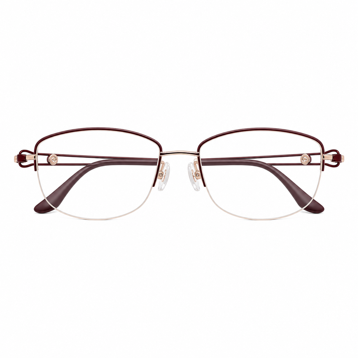 Red/Gold pure titanium semi-rimless glasses, front product view