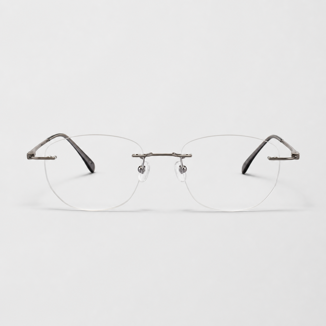 Gunmetal titanium rimless round eyeglasses, straight-on product view