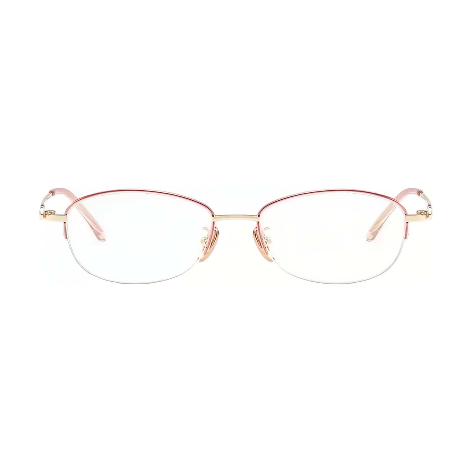 Rose Gold elegant alloy semi-rimless eyeglass frame, front product view