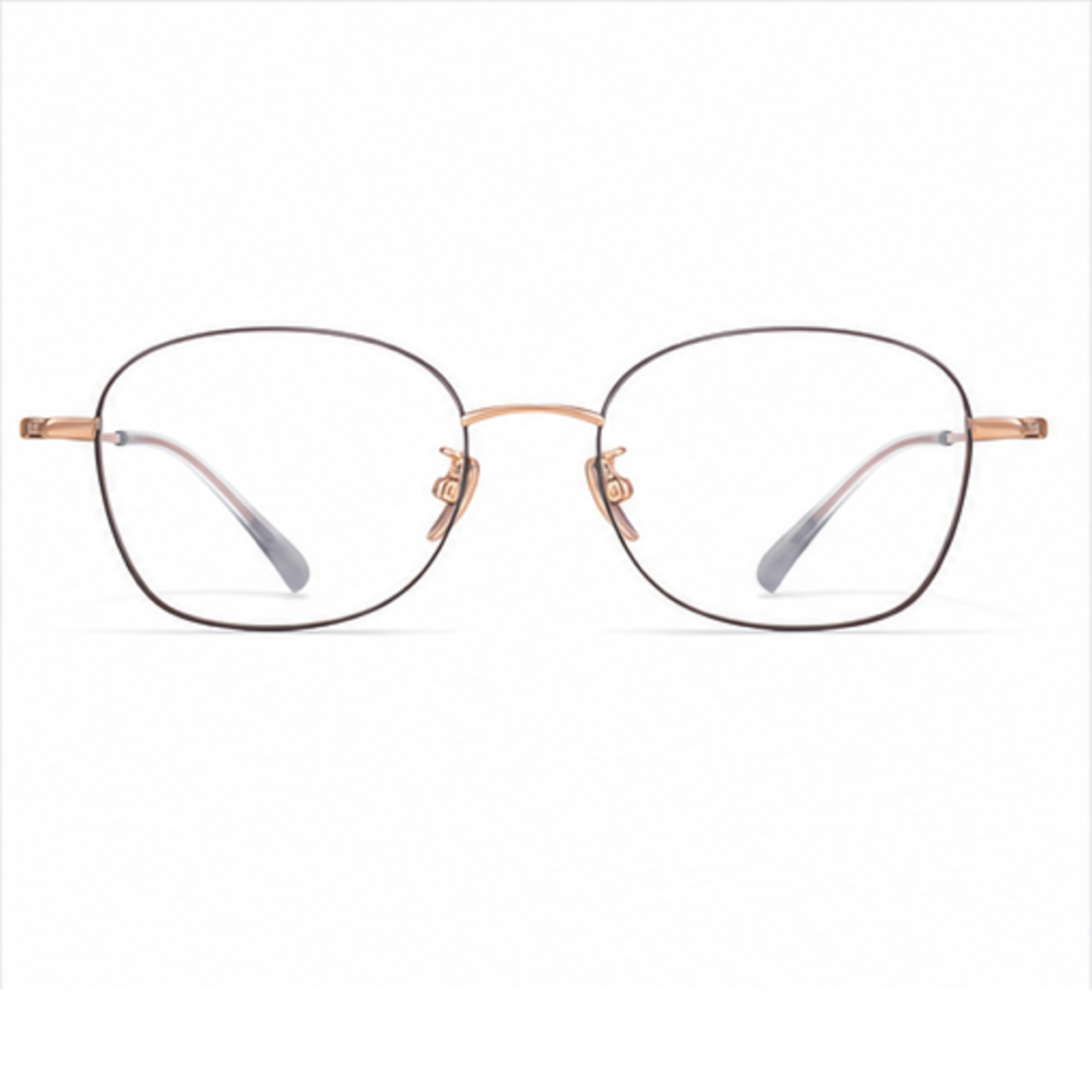 Rose Gold&Gray unisex ultra-light pure titanium rounded-square full-rim glasses, front product view