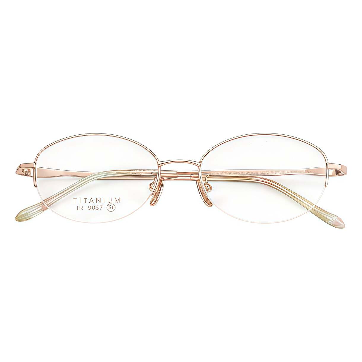 Rose-gold pure-titanium semi-rimless glasses, front product view