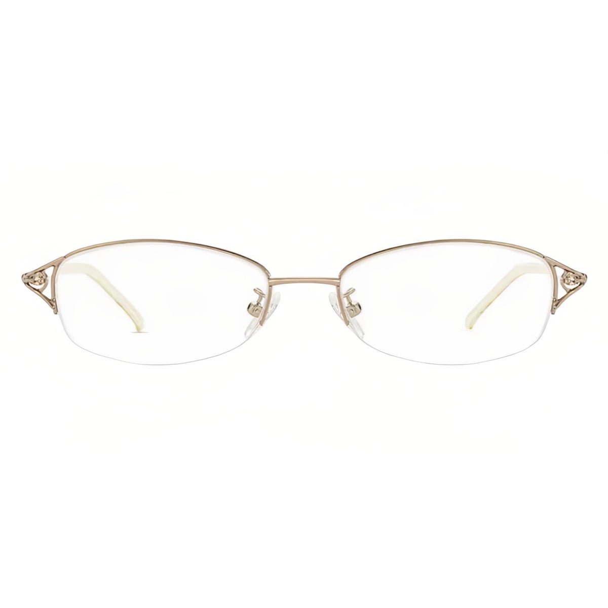 Rose Gold alloy and acetate semi-rimless glasses, front product view