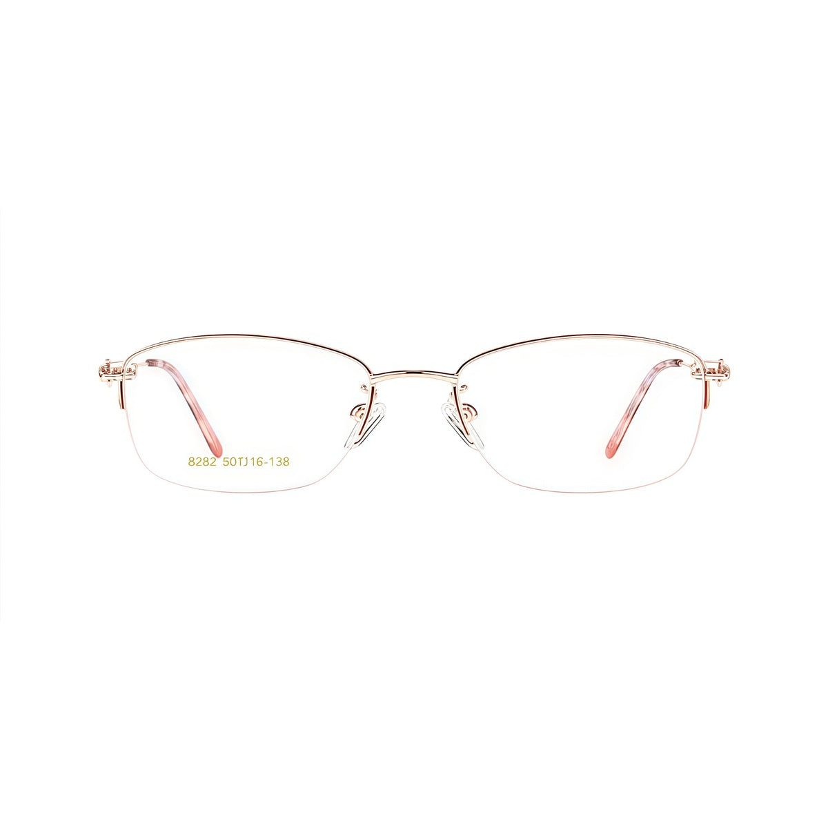 Rose Gold elegant lightweight alloy semi-rimless glasses, front product view