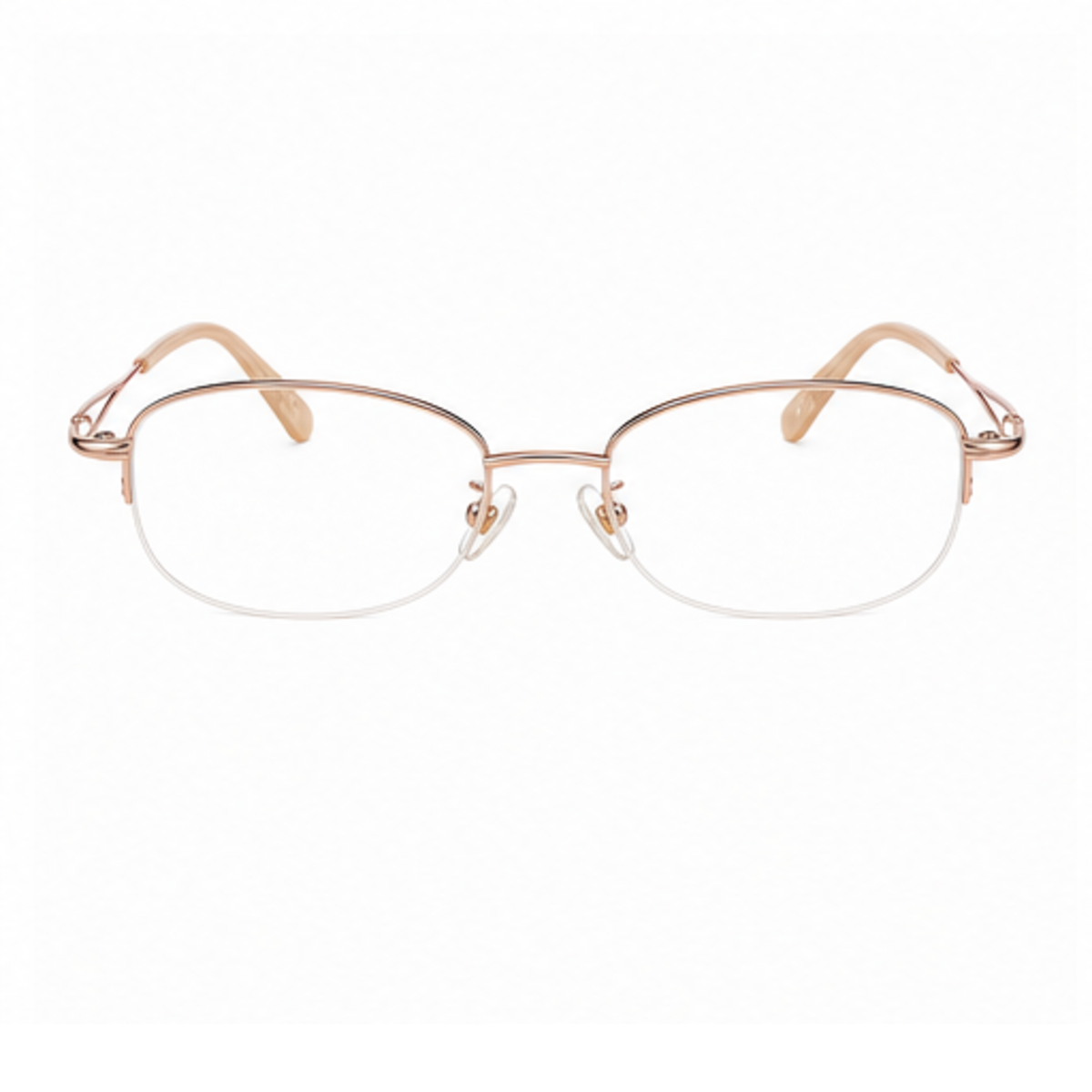 Rose Gold women's elegant metal alloy semi-rimless glasses, front product view