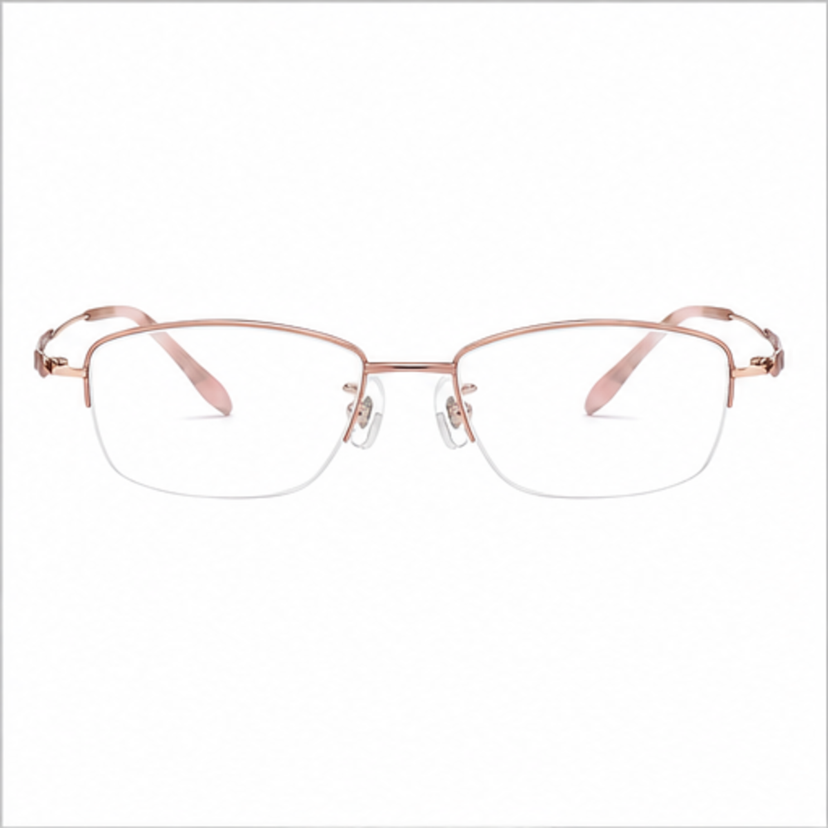 Rose Gold women's minimalist pure-titanium semi-rimless glasses, front product view