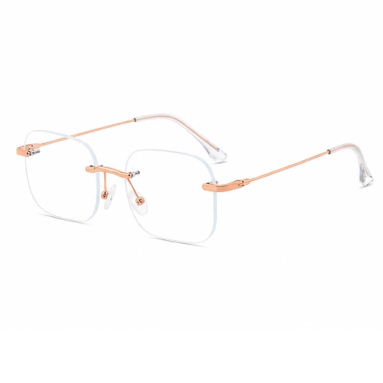 Rose Gold women's small-fit alloy rimless glasses, 45-degree product view