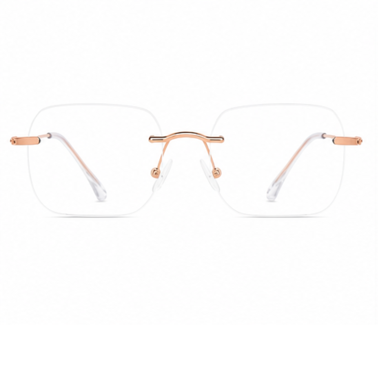 Rose Gold women's small-fit alloy rimless glasses, front product view