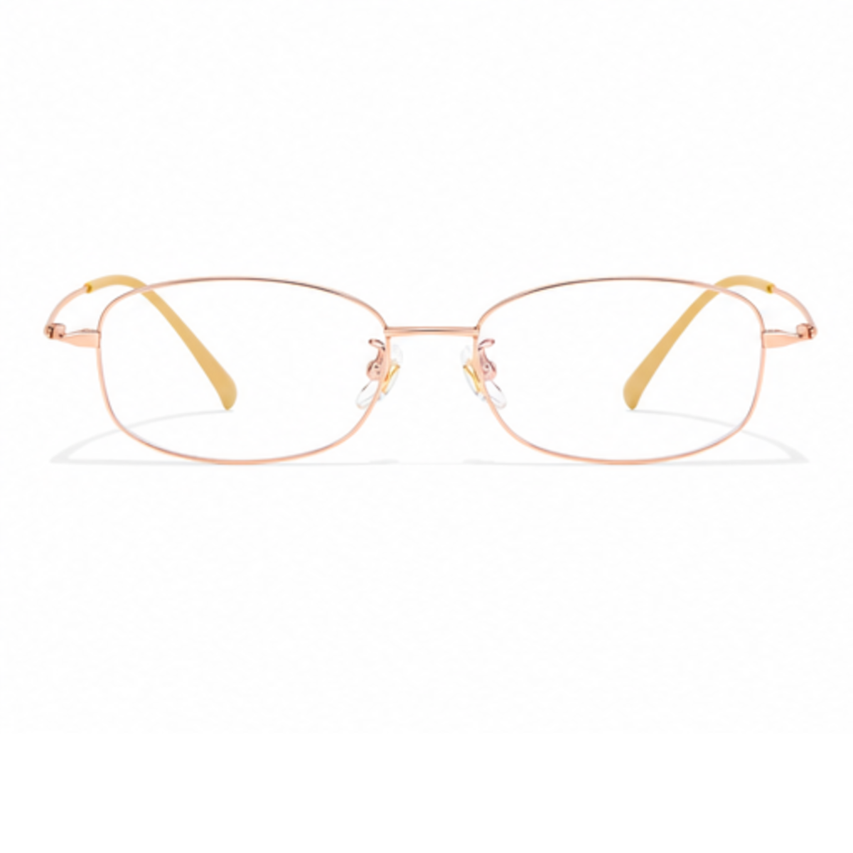 Rose Gold women's small-fit ultra-light alloy and titanium square full-rim glasses, front product view