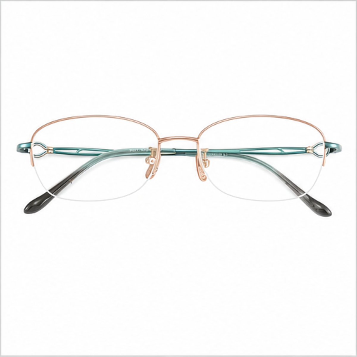 Rose Gold women's vintage minimalist pure-titanium semi-rimless glasses, front product view