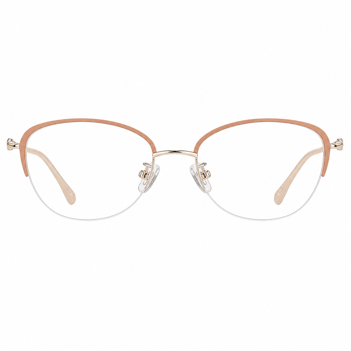 Rose Pink cat-eye semi-rimless eyeglass frame, front product view