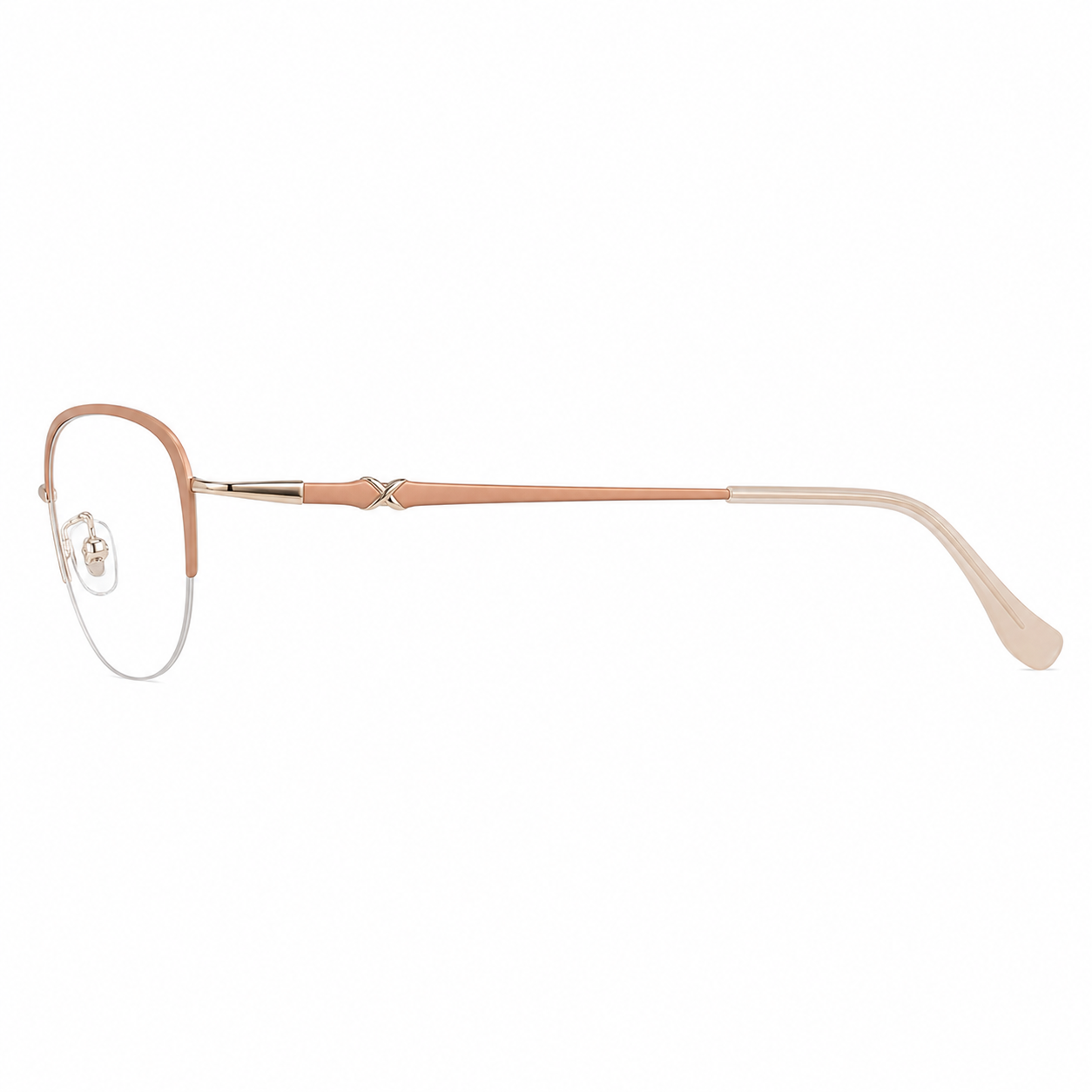 Rose Pink cat-eye semi-rimless eyeglass frame, side-profile product view