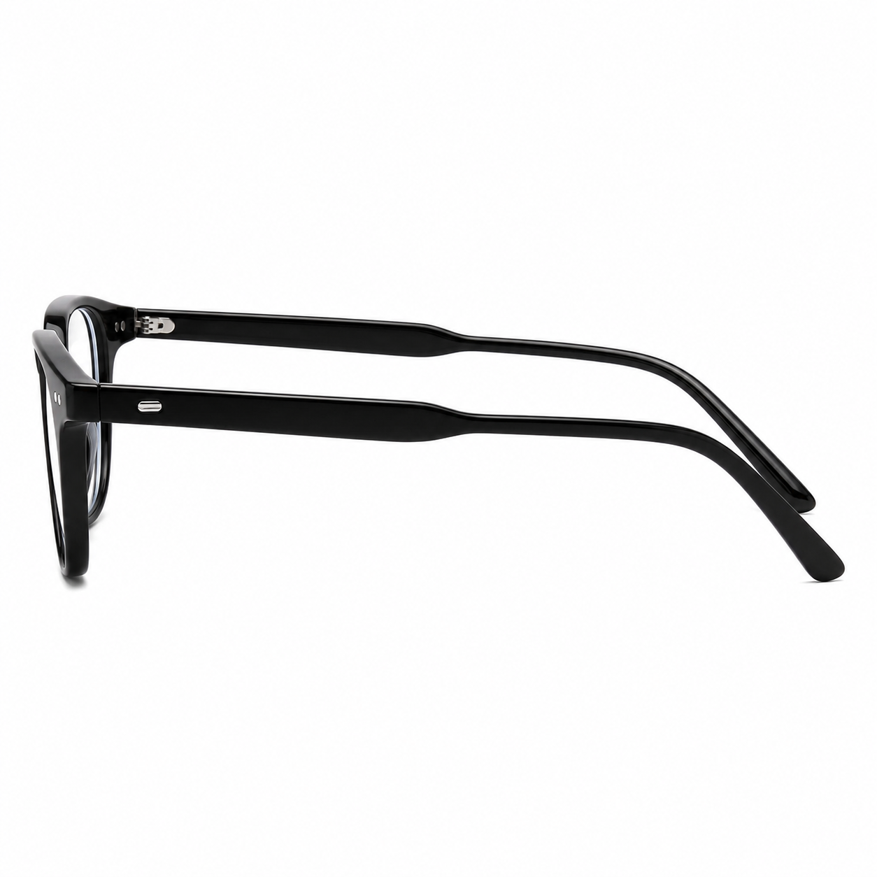 Glossy Black eyeglass frame, side-profile product view