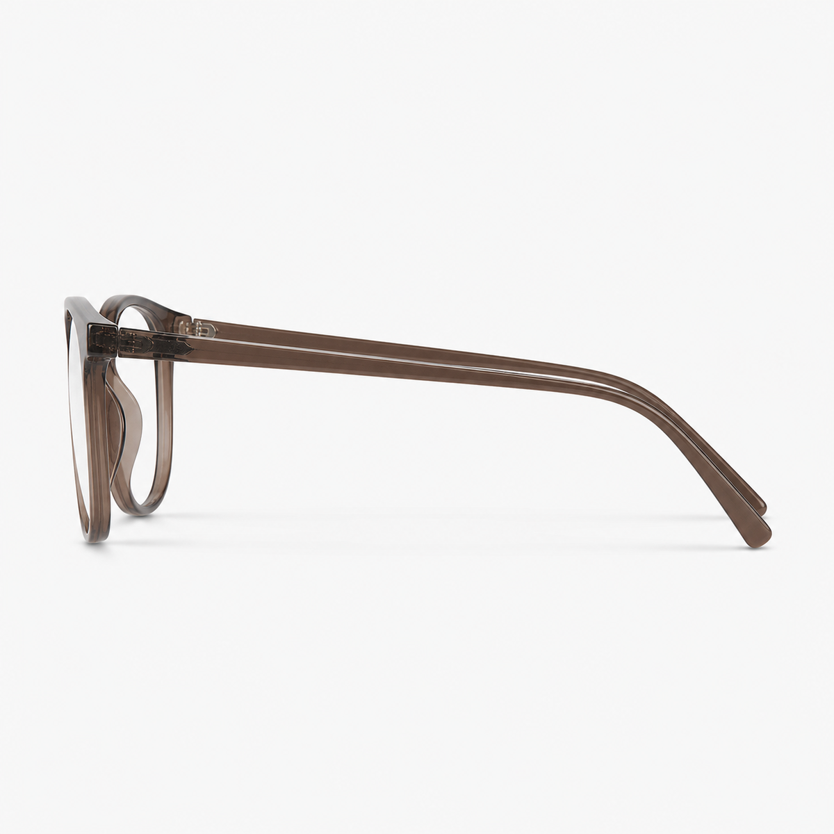 Amber Brown eyeglass frame, side-profile product view