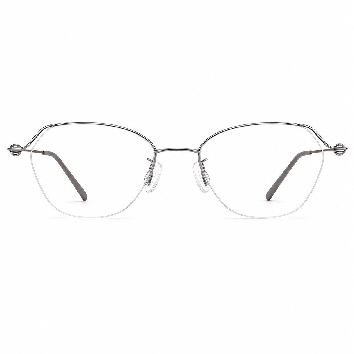 Silver and brown pure-titanium semi-rimless glasses, front product view