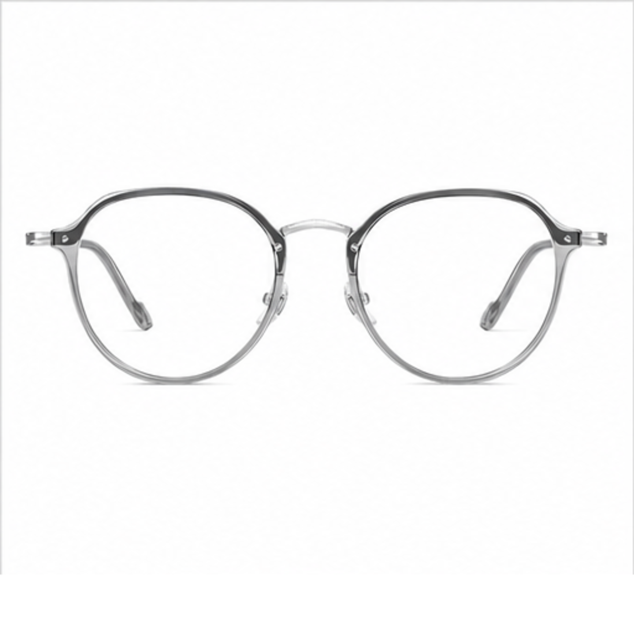 Silver Gray unisex ultra-light TR90 and alloy rounded full-rim glasses, front product view