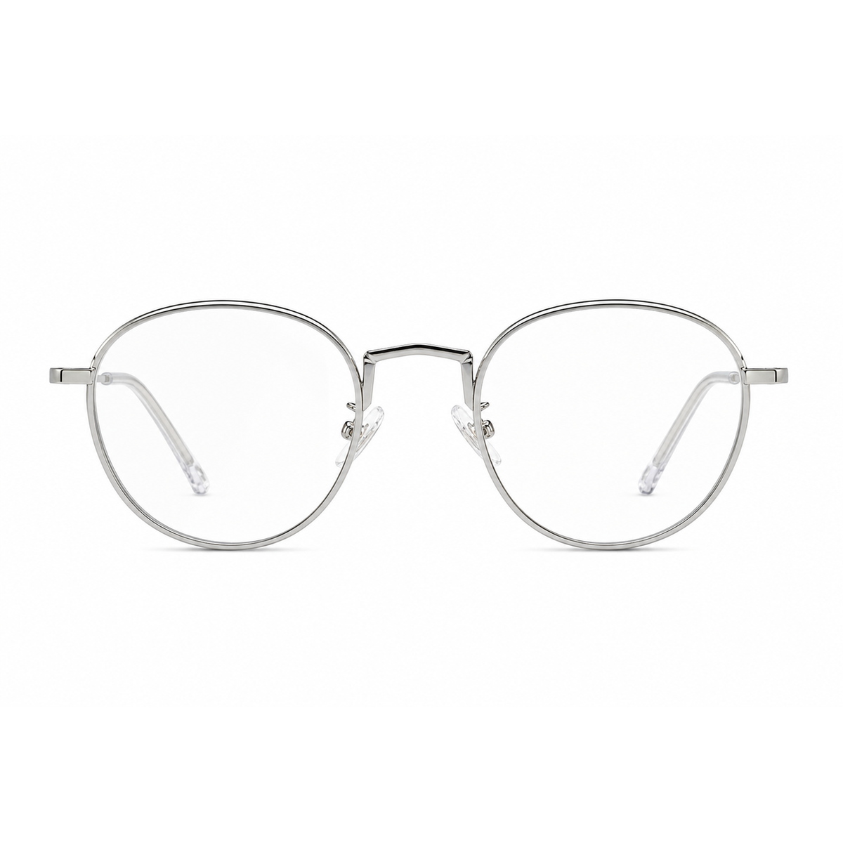 Silver men's alloy near-round full-rim glasses, front product view