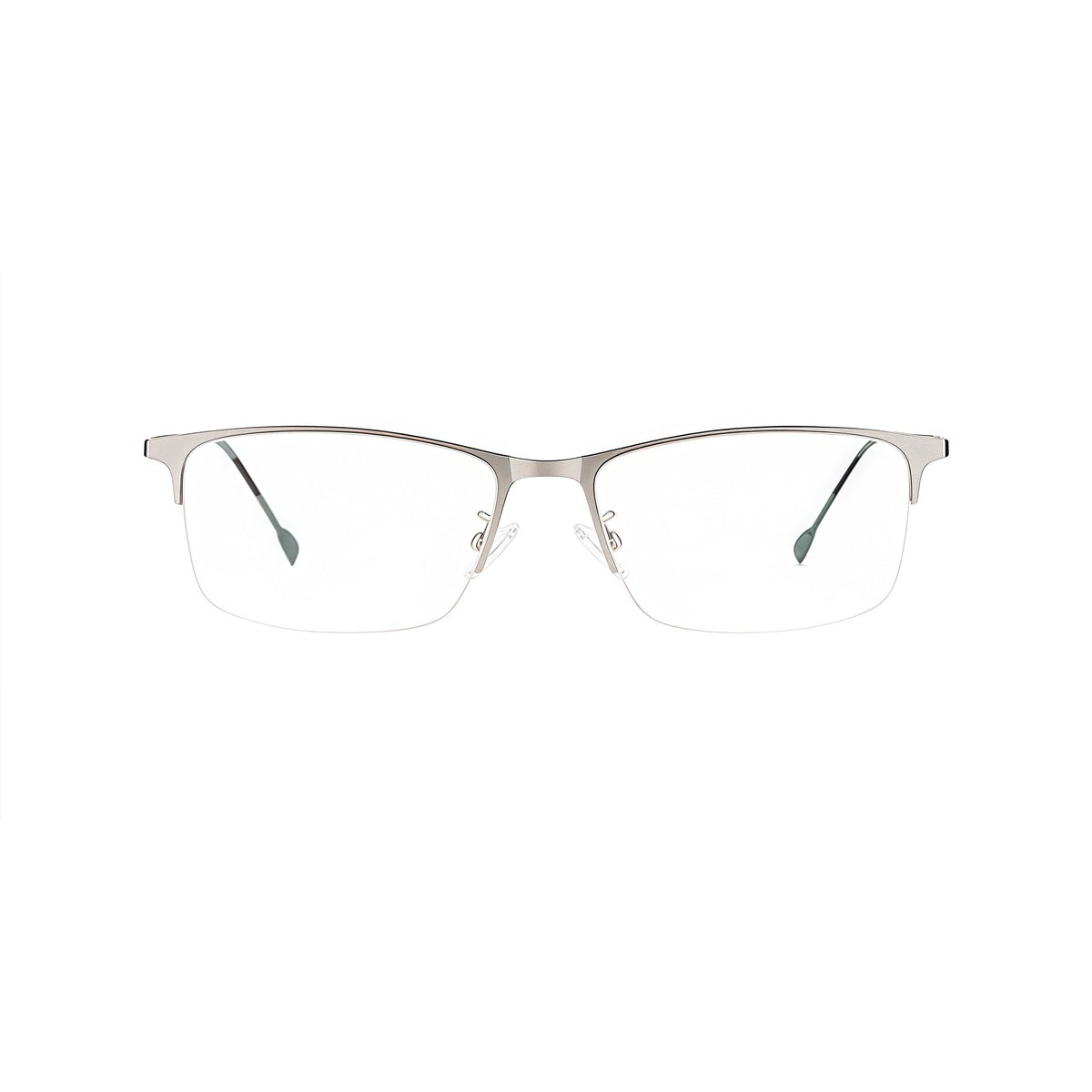 Silver slim classic professional alloy semi-rimless glasses, front product view