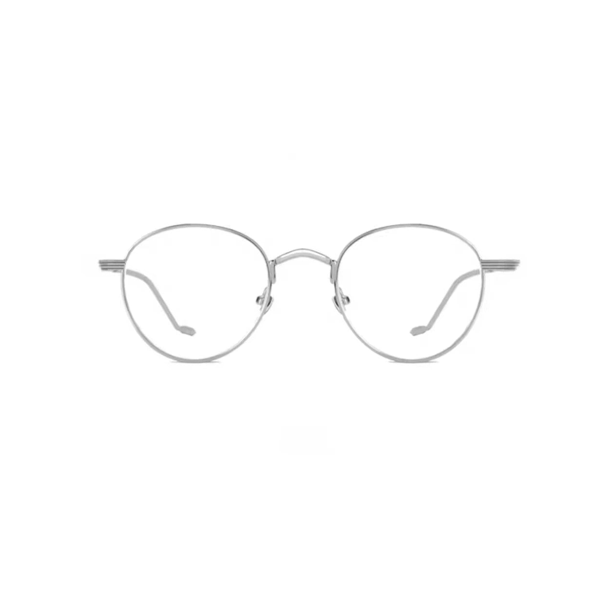 Silver retro alloy round 47 mm full-rim frame, front product view
