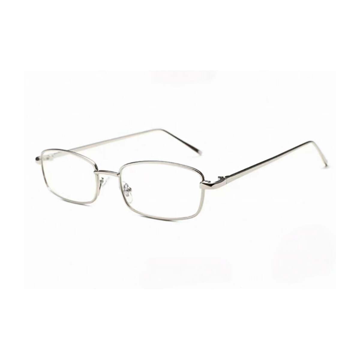 Silver alloy slim square full-rim glasses, 45-degree product view