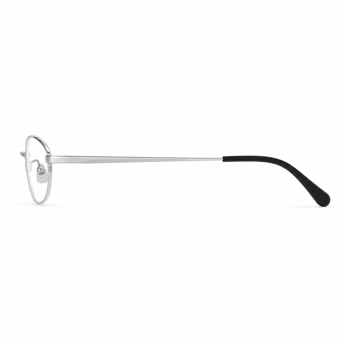Silver semi-rimless oval eyeglass frame, side-profile product view