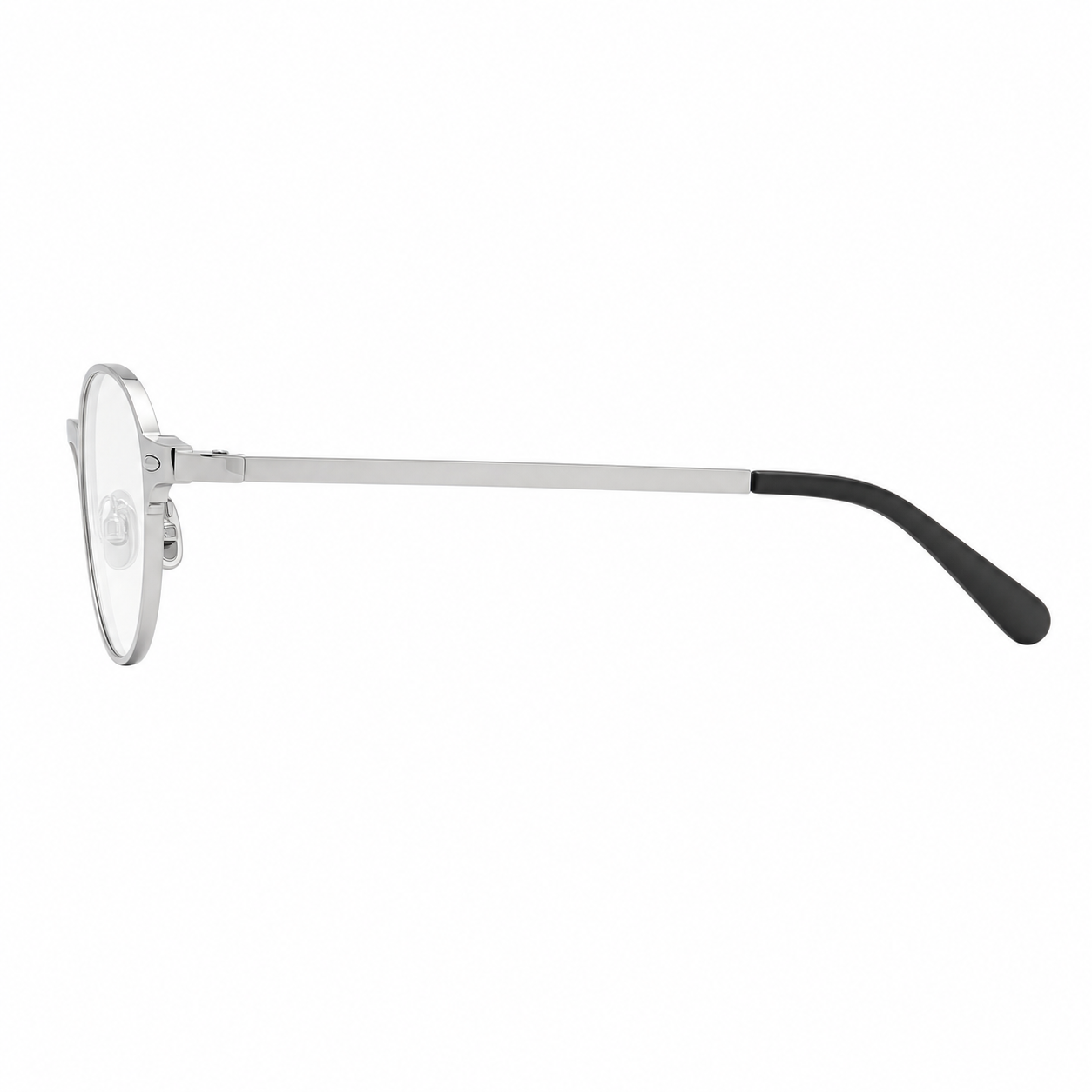Silver semi-titanium nerd oval full-rim glasses, side and temple product view