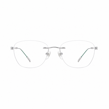 Silver/Teal titanium rimless glasses, front product view
